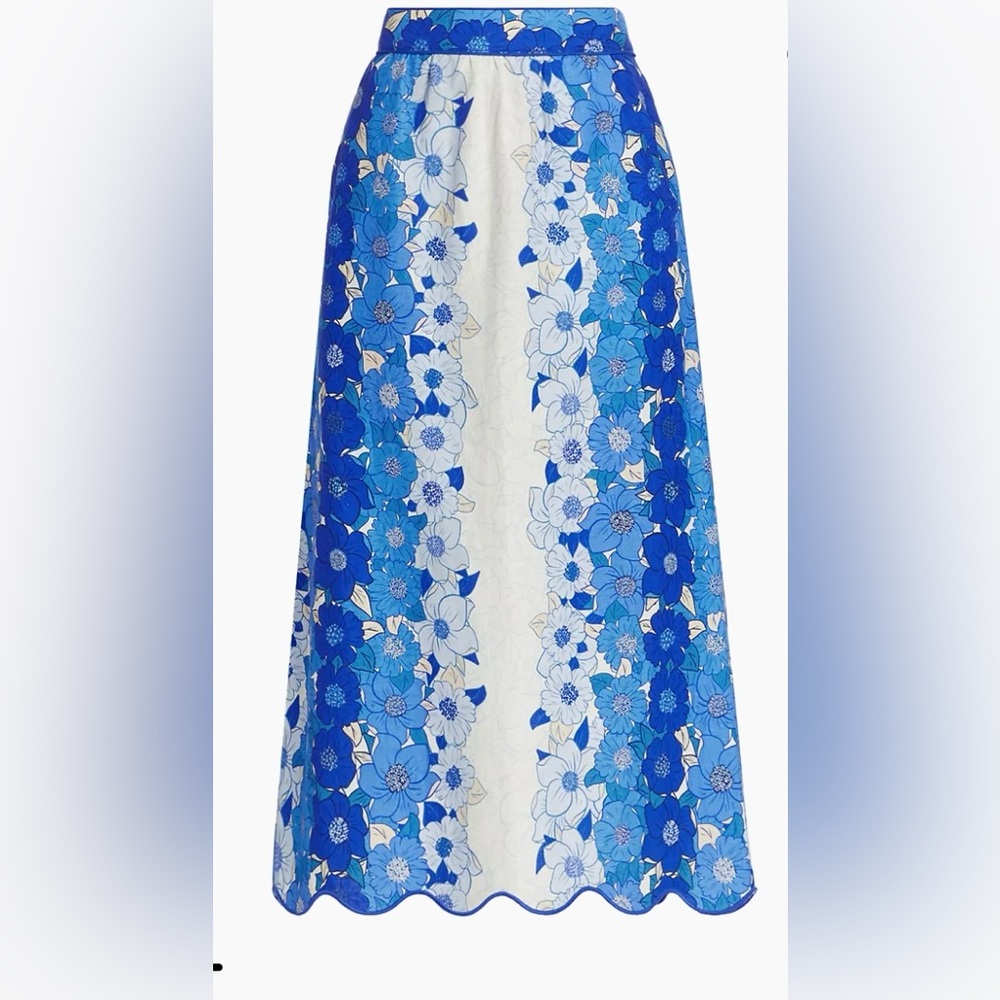 FARM Rio Blue Flower Stripes Midi Skirt NWT size L